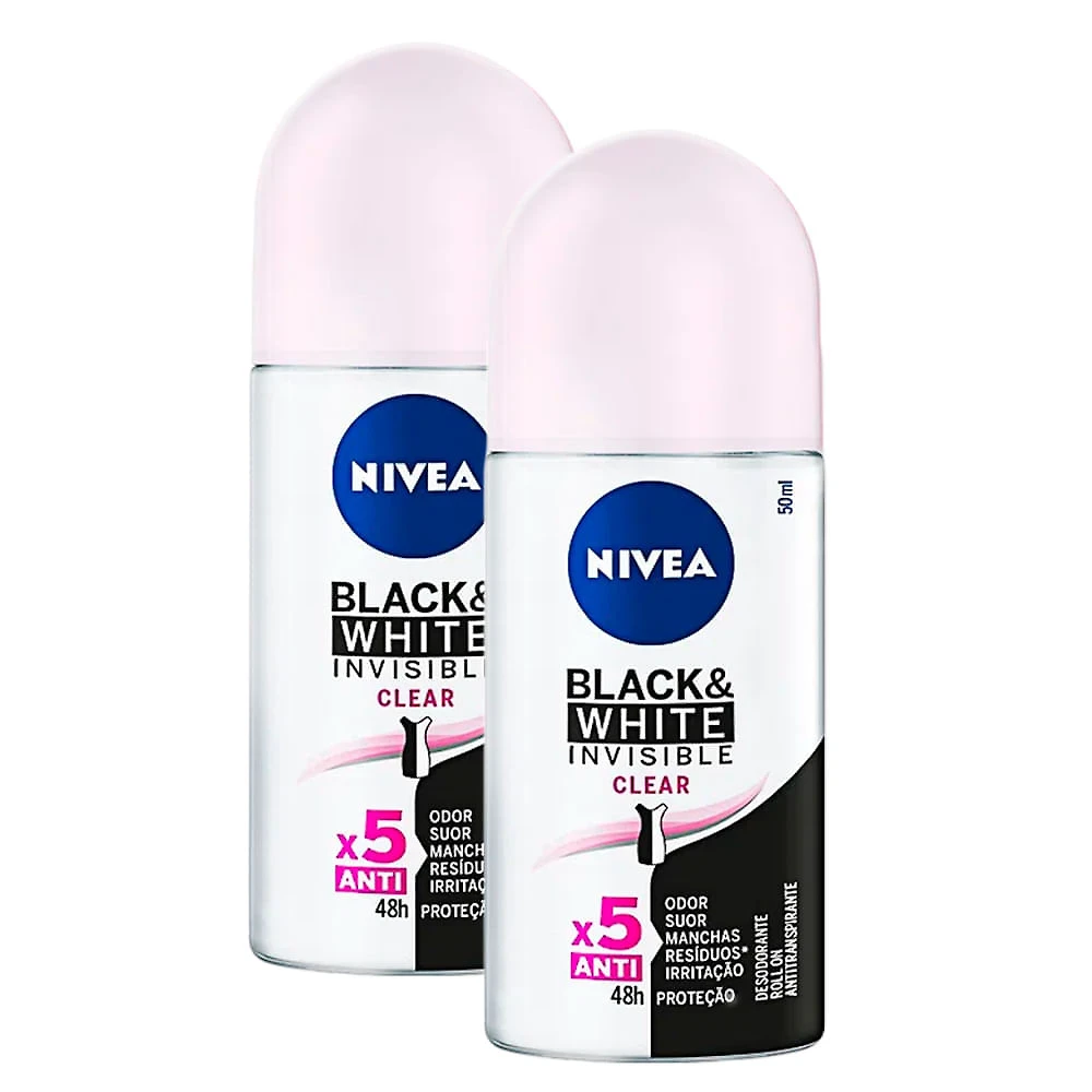 Kit 2X 50ml Desodorante Nivea Invisible For Black & White Clear Roll-on Antitranspirante 48h
