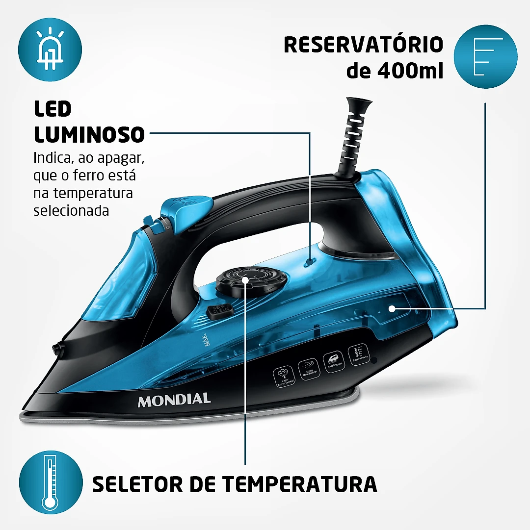 Ferro de Passar a Vapor Mondial F-53 FERRO A VAPOR F-53 127V/60HZ .