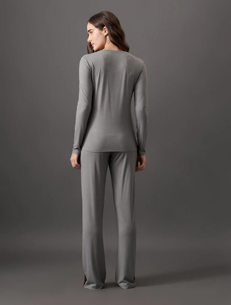Miniatura Pijama Feminino Manga Longa e Calça Canelada Calvin Klein Underwear - Light Grey Pijama Feminino Manga Longa e Calça Canelada Calvin Klein Underwear Light Grey g