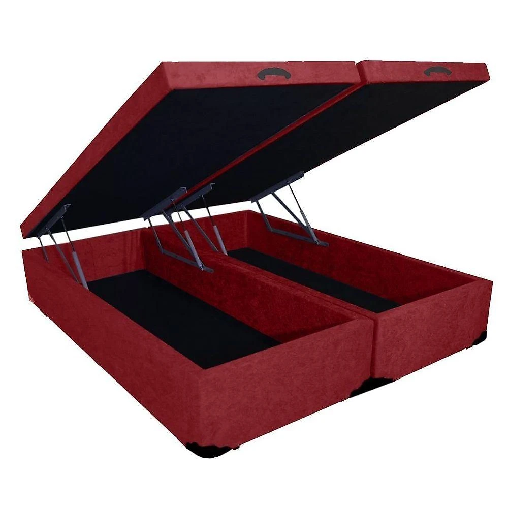 Base Box Baú Casal Bipartido Vermelho Suede 138x188