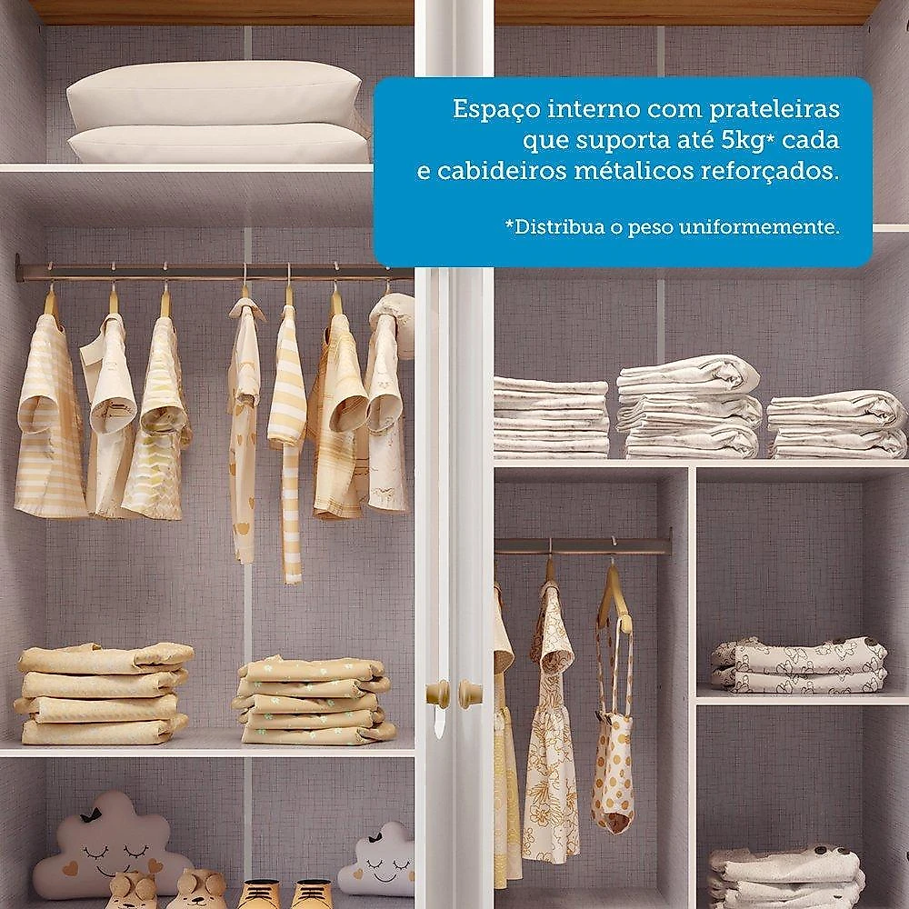 Quarto Infantil com Guarda-roupas e Cômoda com Janelas 100% Mdf Maya Clássico Espresso Móveis Branco Brilho/Amêndoa