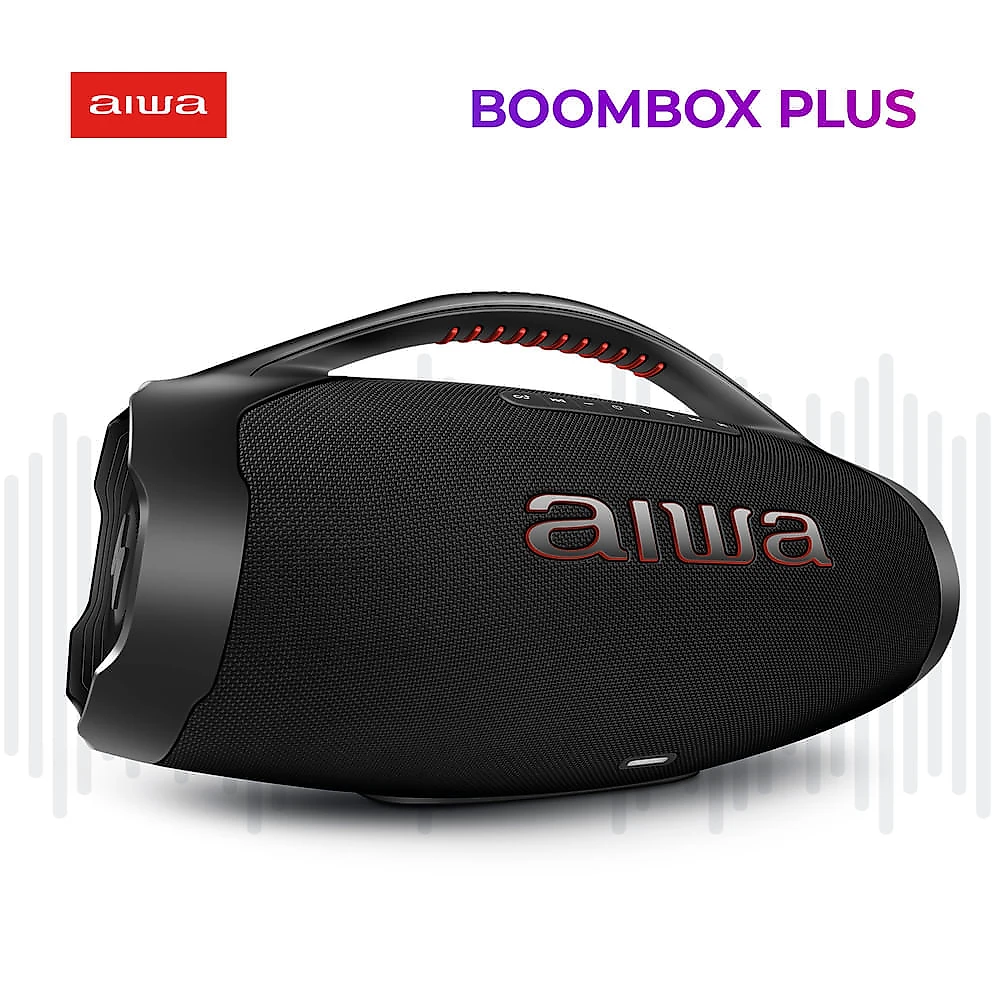 Miniatura Caixa de Som Boombox Plus AIWA BBS-01-B 200W Bluetooth 30H IP66 USB Preto BOOMBOX AWS-BBS-01-B BIVOLT