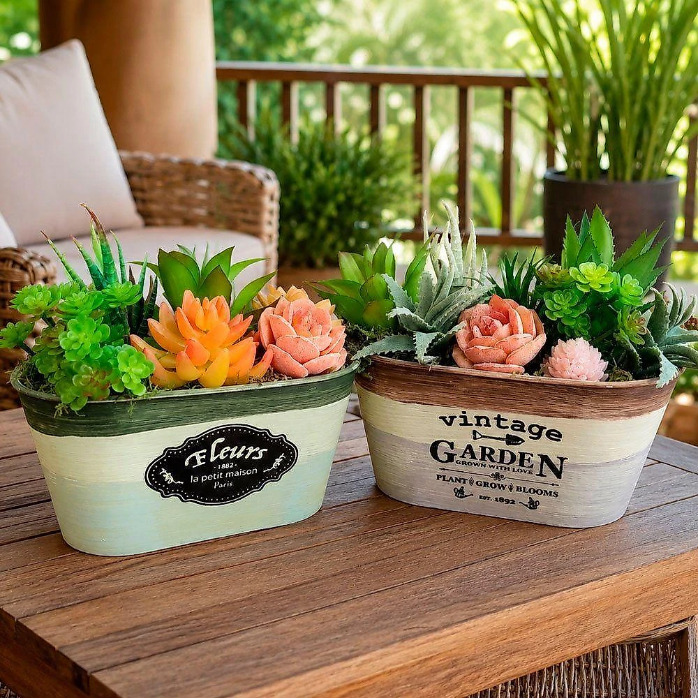 Arranjo Suculenta Vaso Decorativo com Plantas Artificiais Verde