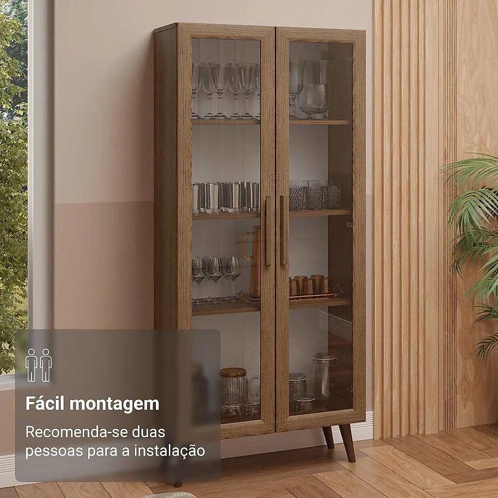 Cristaleira 70 Cm 2 Portas De Vidro Com Pés Cônicos Rustic/marrom Madesa Rustic/marrom