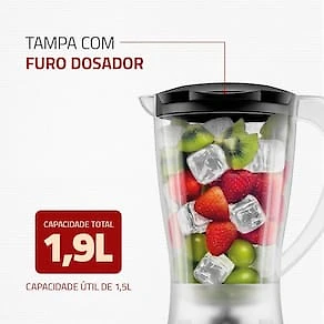 Miniatura Liquidificador Mondial Power L-550 1,9L 550W 2 Velocidades Pulsar Preto 110V