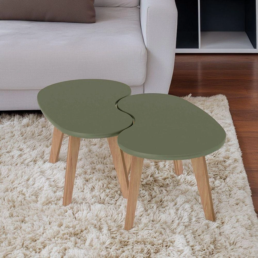 Conjunto 2 Mesas de Centro Orgânica MDF 91cm Menta Verde Artely
