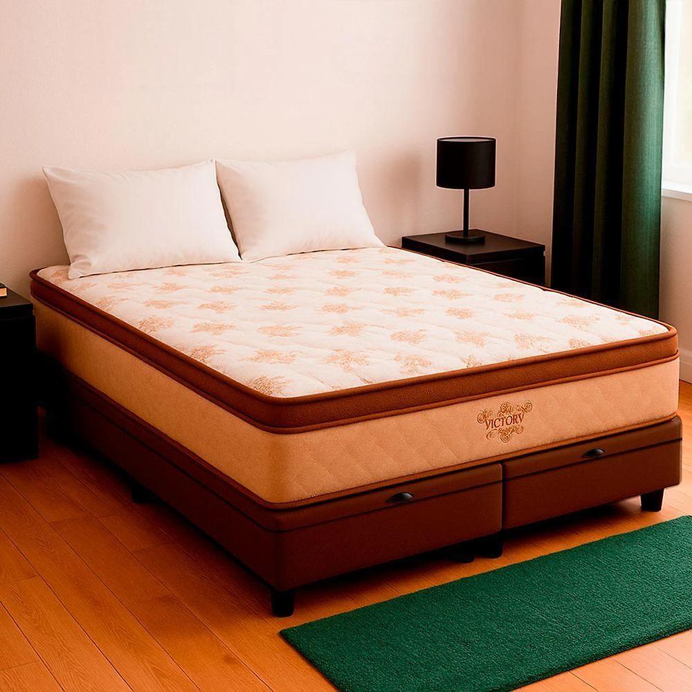 Cama Box King Marrom Colchão Victory Molas Vstore 193x203x30