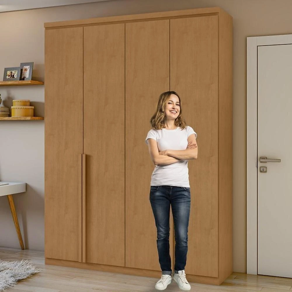 Quarto Infantil com Guarda-roupa Solteiro 4 Portas 2 Gavetas Alonzo e Cama Solteiro Athenas Amêndoa Clean