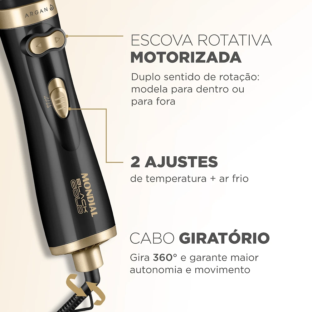 Miniatura Escova Rotativa Black Gold Argan Mondial - ER-11-AR ESCOVA ROTATIVA ER-11-AR 127V/60Hz .