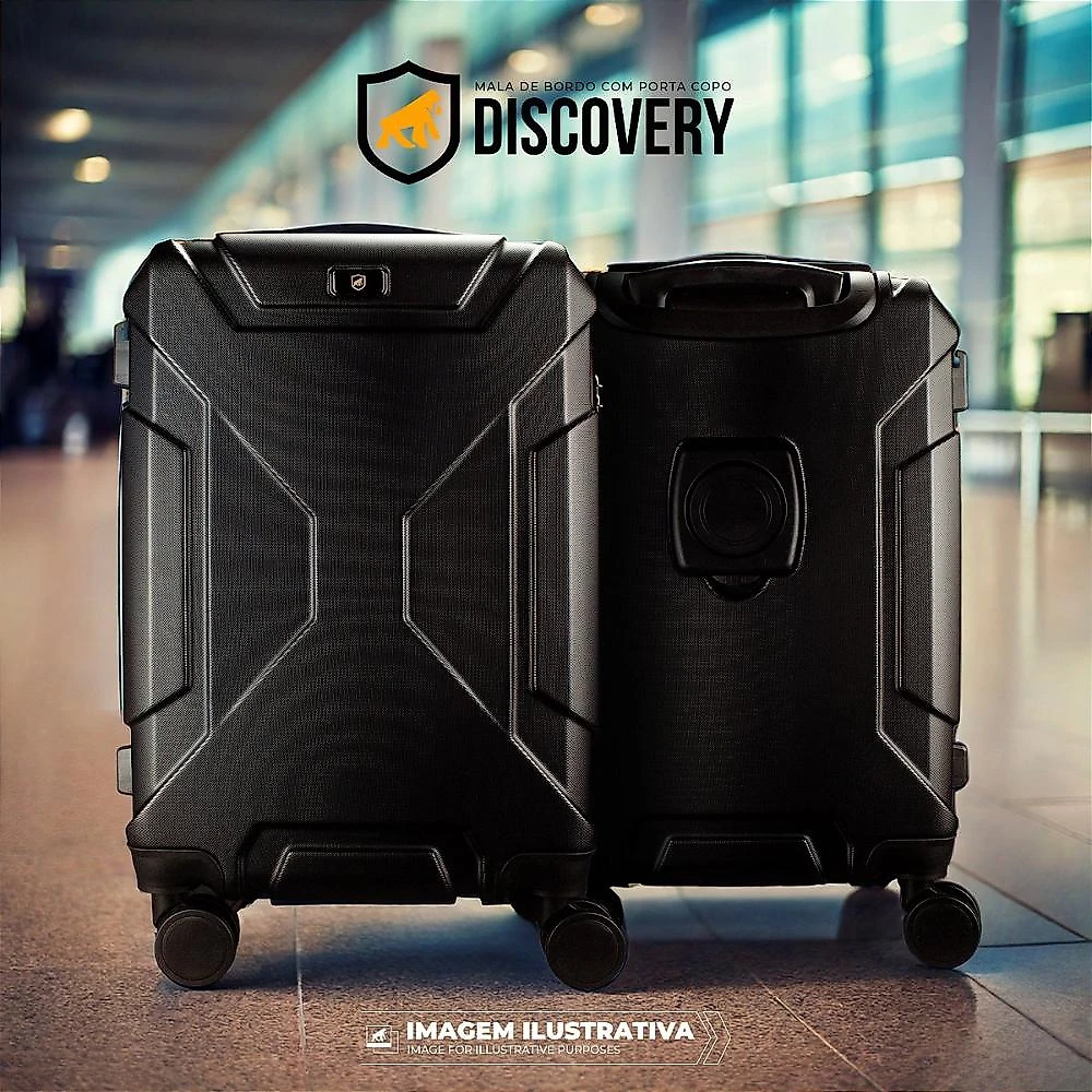 Mala de Bordo 20” com Porta-Copos Retrátil, Antifurto e Rodas 360° - Discovery - Gshield