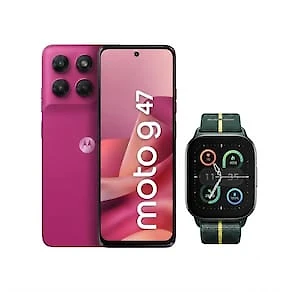 Kit Motorola Moto G47 5G 256GB Rosa + Smartwatch Moto Watch Fit GPS Verde