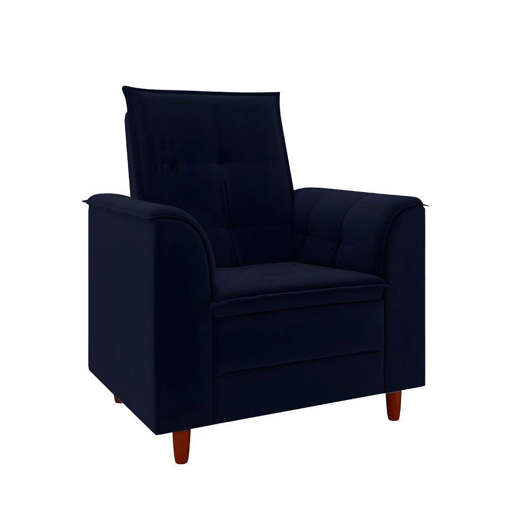 Miniatura Poltrona Decorativa Estofada Confortável Sala Isis Veludo Azul Marinho