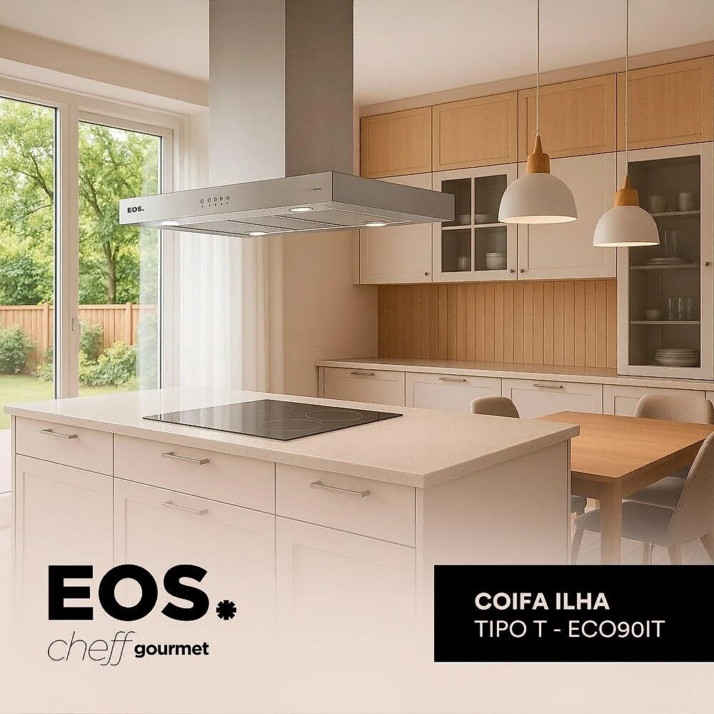 Coifa e Depurador de Ilha EOS 90cm Chef Gourmet em Inox Tipo T ECO90IT 220V