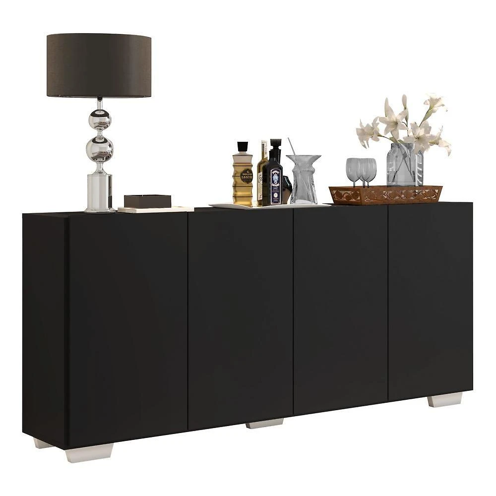 Aparador Buffet 4 Portas Com Pés Quadrados Veneza Multimóveis V3557 Preto/Branco Preto/Branco