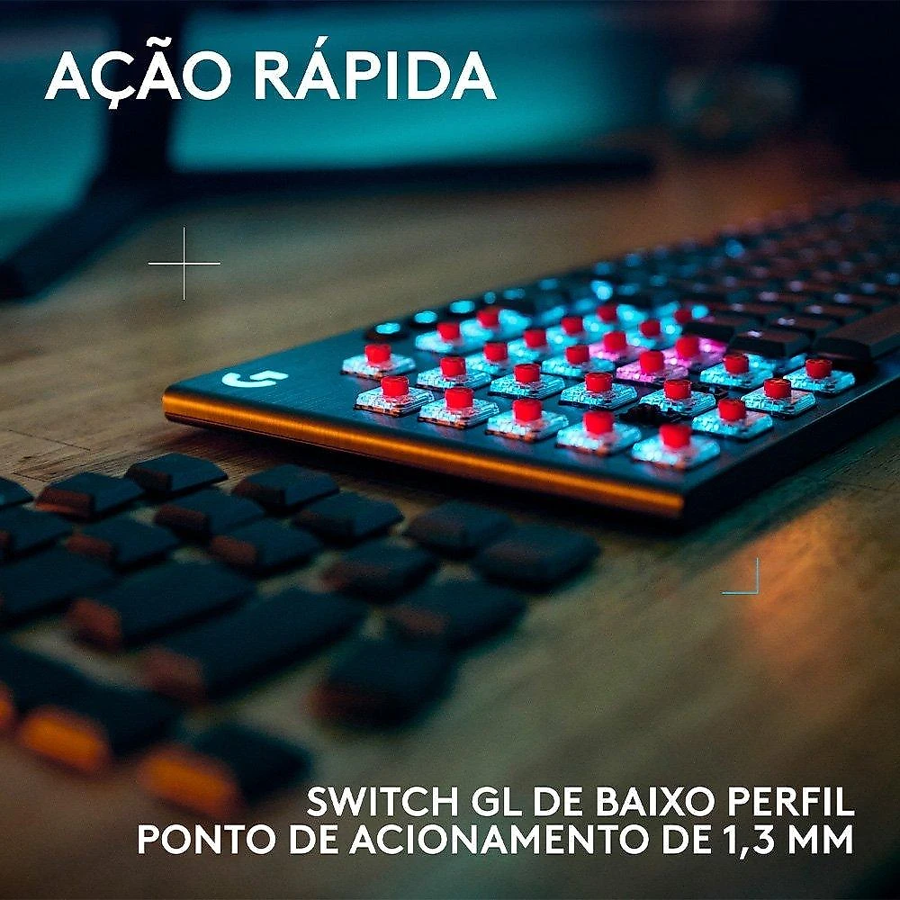 Teclado Mecânico Gamer Sem Fio Logitech G915 X Lightspeed, RGB Lightsync, USB ou Bluetooth, Switch GL Brown Tactile, Preto- 920-012670