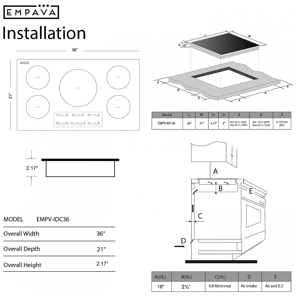 Cooktop elétrico de indução 91cm Empava 5 zonas vidro preto painel touch booster timer trava 9600W 220V