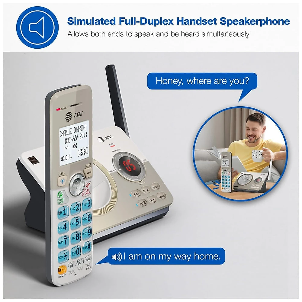 Telefone Sem Fio Residencial AT&T DL72219 DECT 6.0 Branco com 2 Handsets, Tela Retroiluminada 1,8", Bloqueio de Chamadas Inteligente