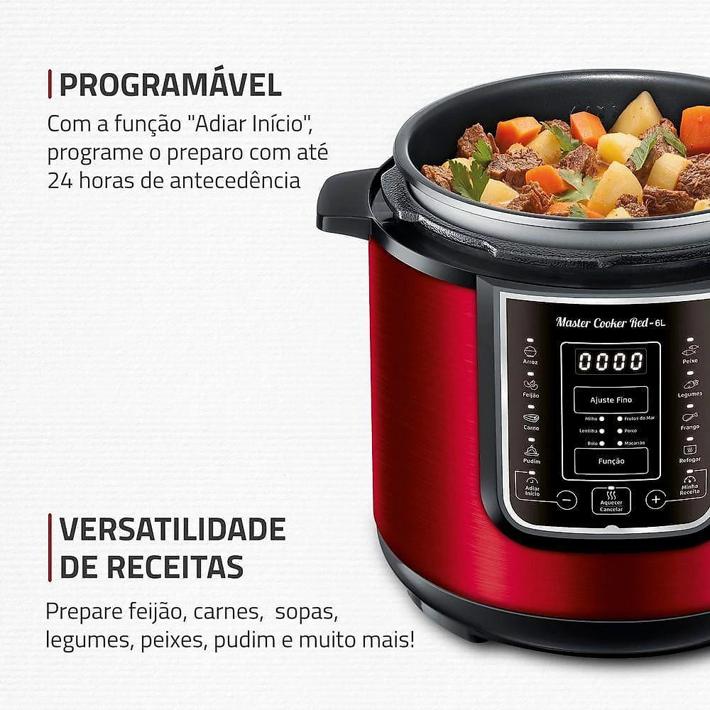 Panela de Pressão Elétrica Digital 6L Mondial Vermelho/Inox PE-60-6L-RI 220V/60HZ