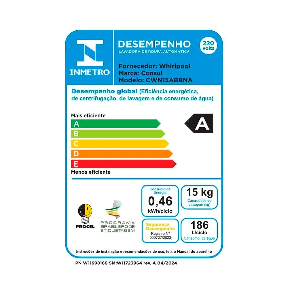 Lavadora de roupas consul 15kg cwn15ab com modo eco - branca 110