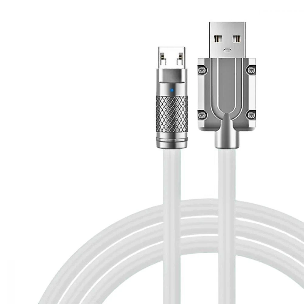 Cabo de Dados Micro USB V8 KA-020-V8 Silicone com Ponta Metal LED para Carregar e Transferir
