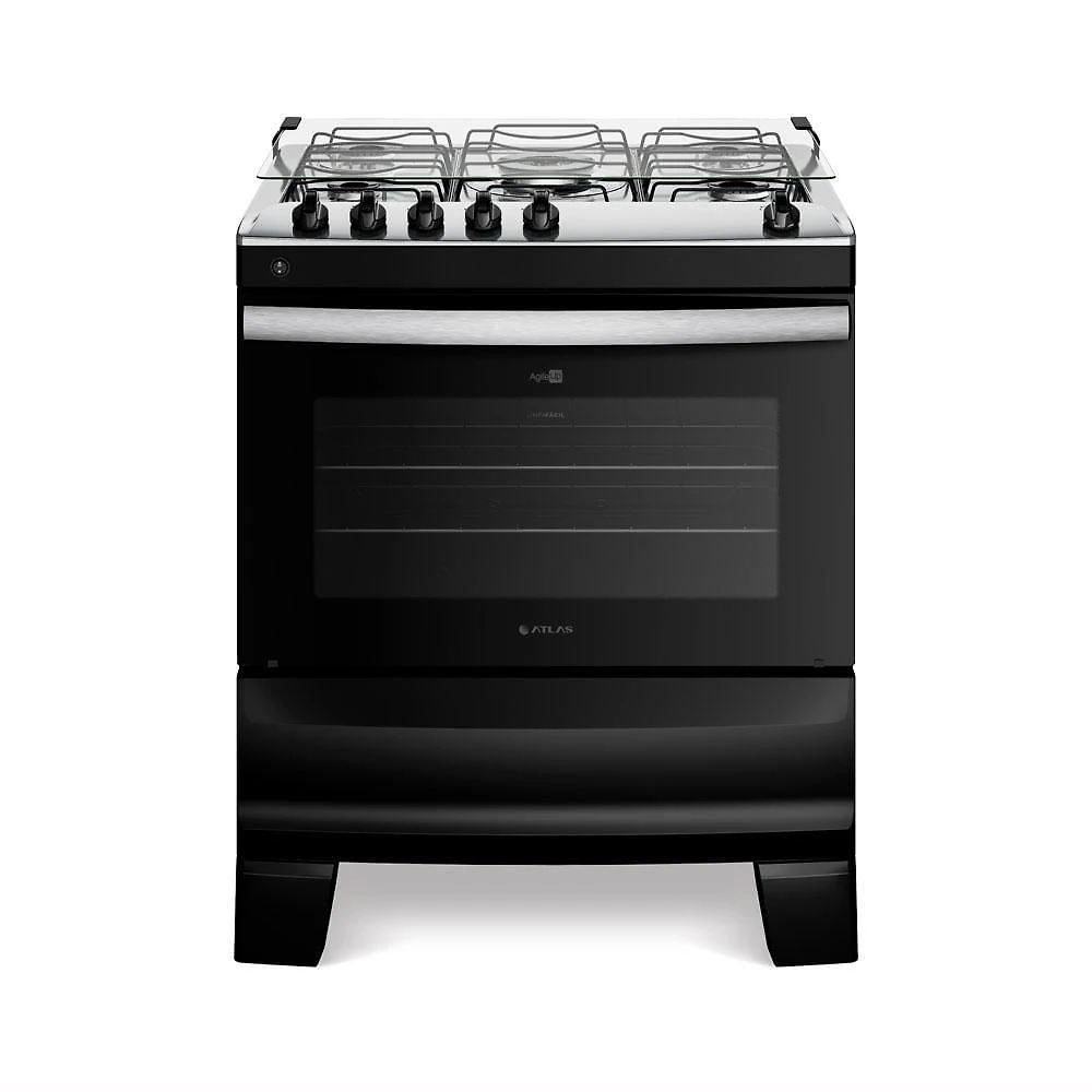 Fogão de Piso 5 Bocas a Gás Atlas Agile Up Mesa de Inox Preto Bivolt