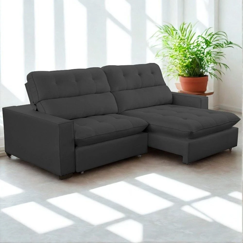Sofa Retratil Reclinavel 2 Lugares 280cm Veludo Andreia Grafite