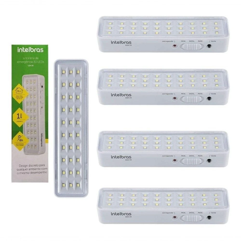 Kit 5 Luminárias de Emergência LEA 30 Leds 1W Bivolt Branco Intelbras