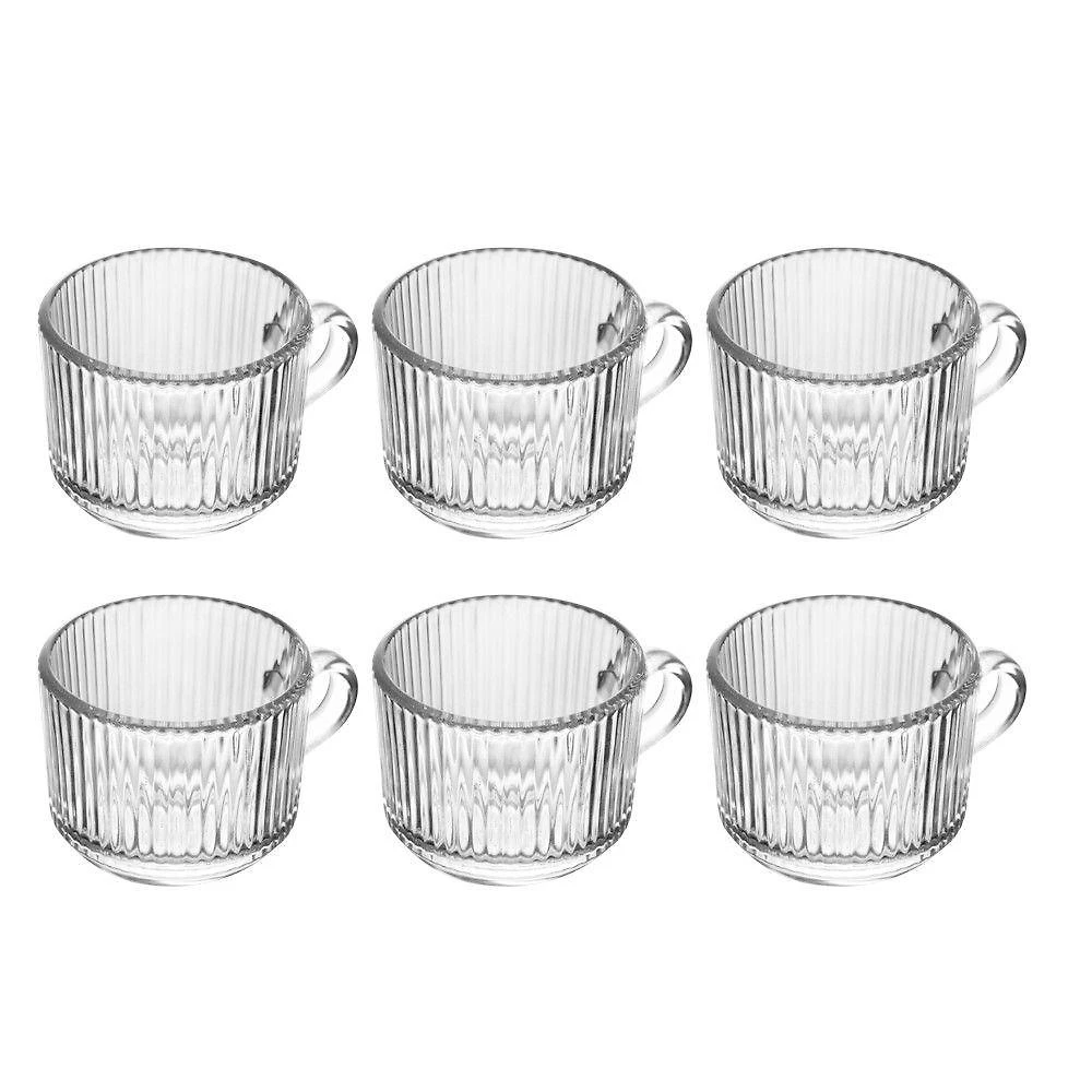 Jogo 6 Xícara De Café De Vidro Com Alça Transparente Lines 90ml