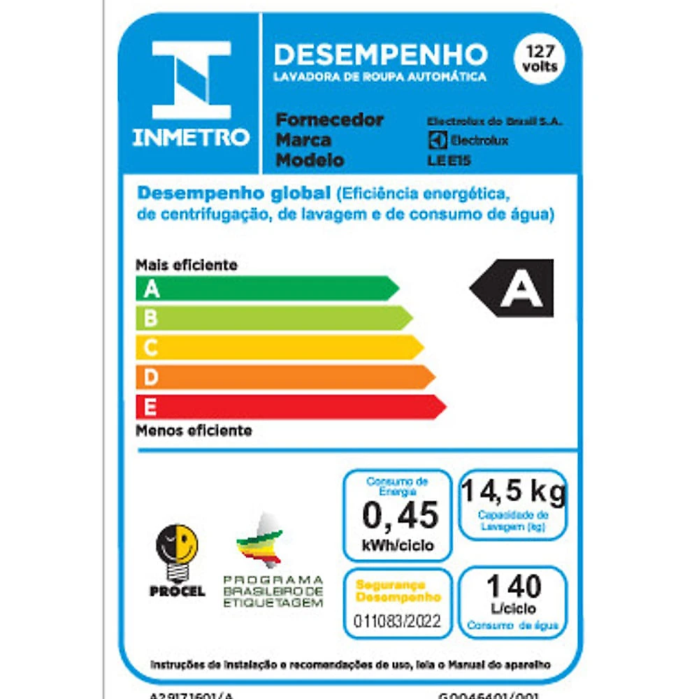 Lavadora de Roupas Electrolux Efficient 14,5 Kg Branca com Jet&Clean e Sistema de Lavagem inteligente - LEE15 110
