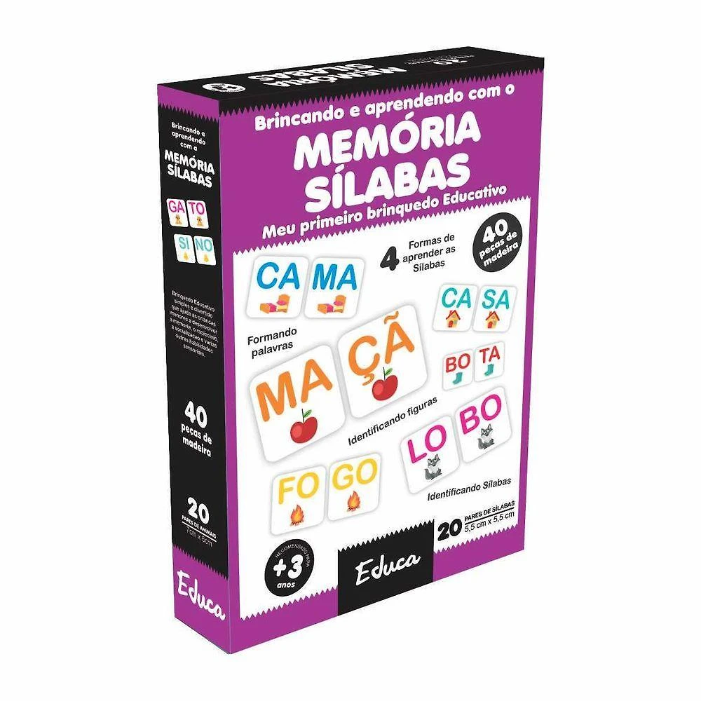 Brincando e Aprendendo Memória Sílabas Jogo Pedagógico Alfabetização 4 Formas de Brincar 40 Peças