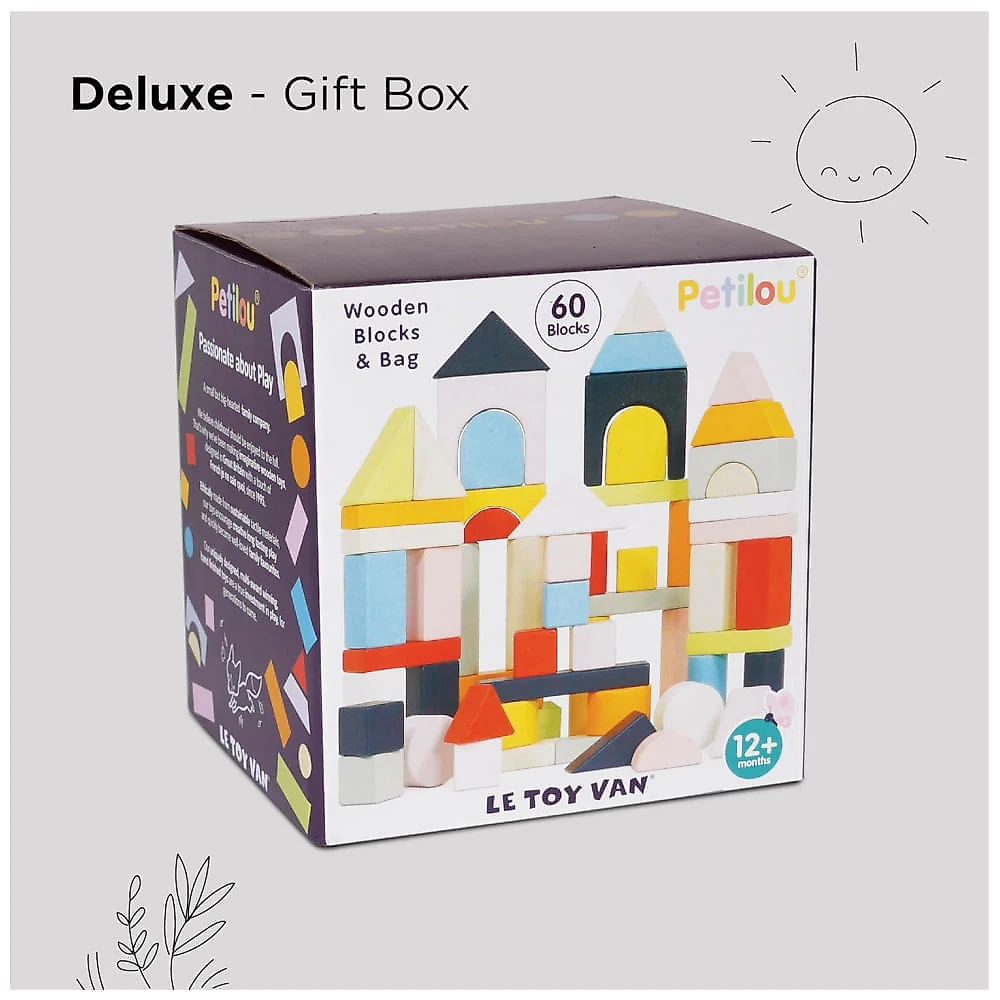 Conjunto de Blocos de Construção Educativos de Madeira com 60 Peças, Estilo Montessori, Desenvolvimento de Formas e Cores, Le Toy Van PL135, Colorido 110v