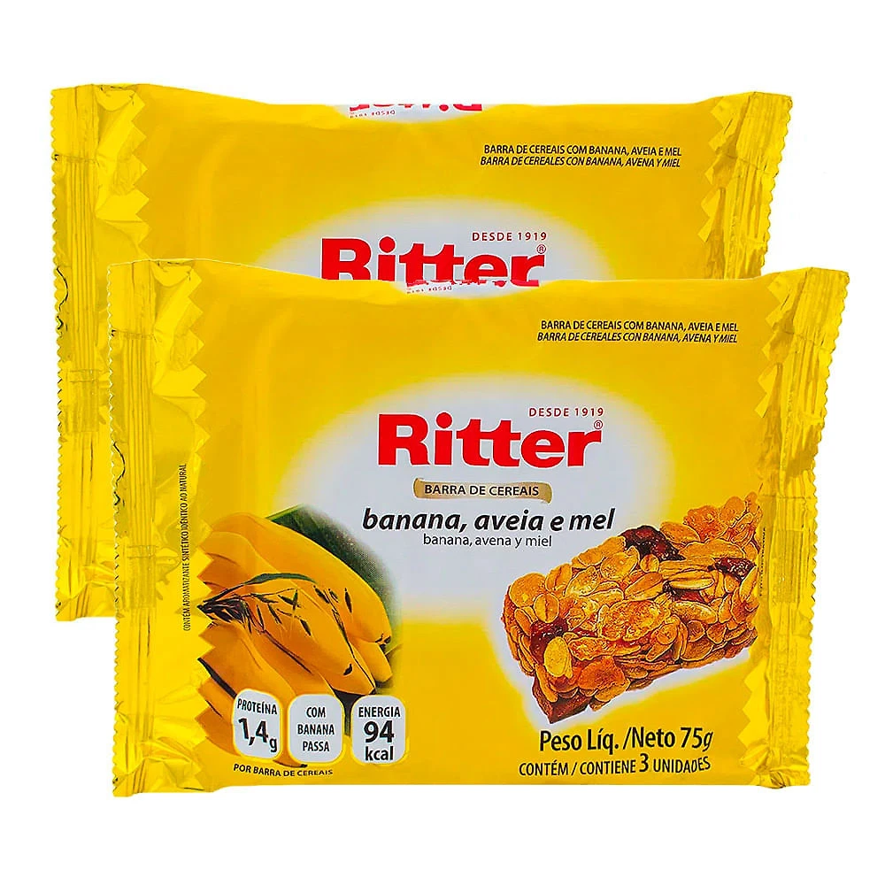 Kit 2 Barra de Cereais Ritter Banana, Aveia e Mel com 3 Unidades de 25g