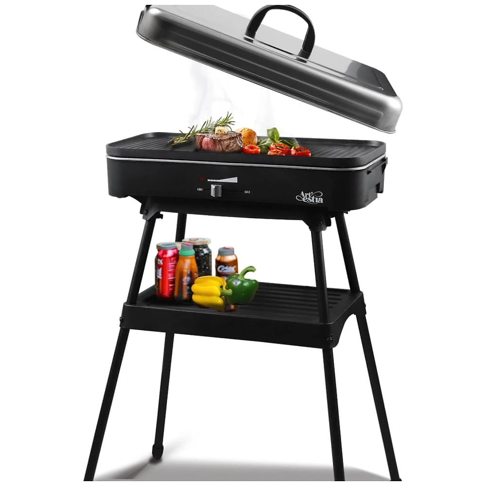 Churrasqueira Elétrica Artestia 1800W com Tampa - Controle de Temperatura - Suporte Removível - Ideal para Cozinhar, Churrascos e Festas em Família