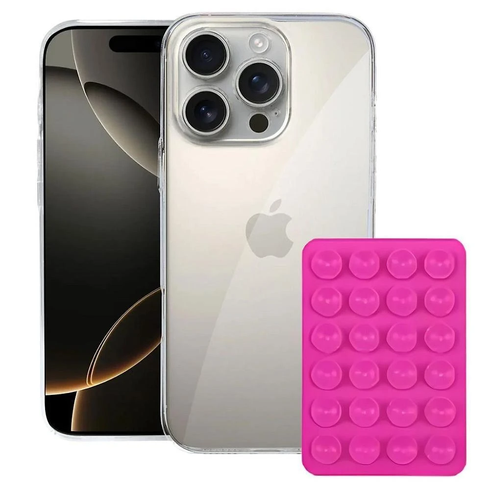 Kit Capa Crystal Slim Para Iphone 16 Pro + Ventosa - Rosa