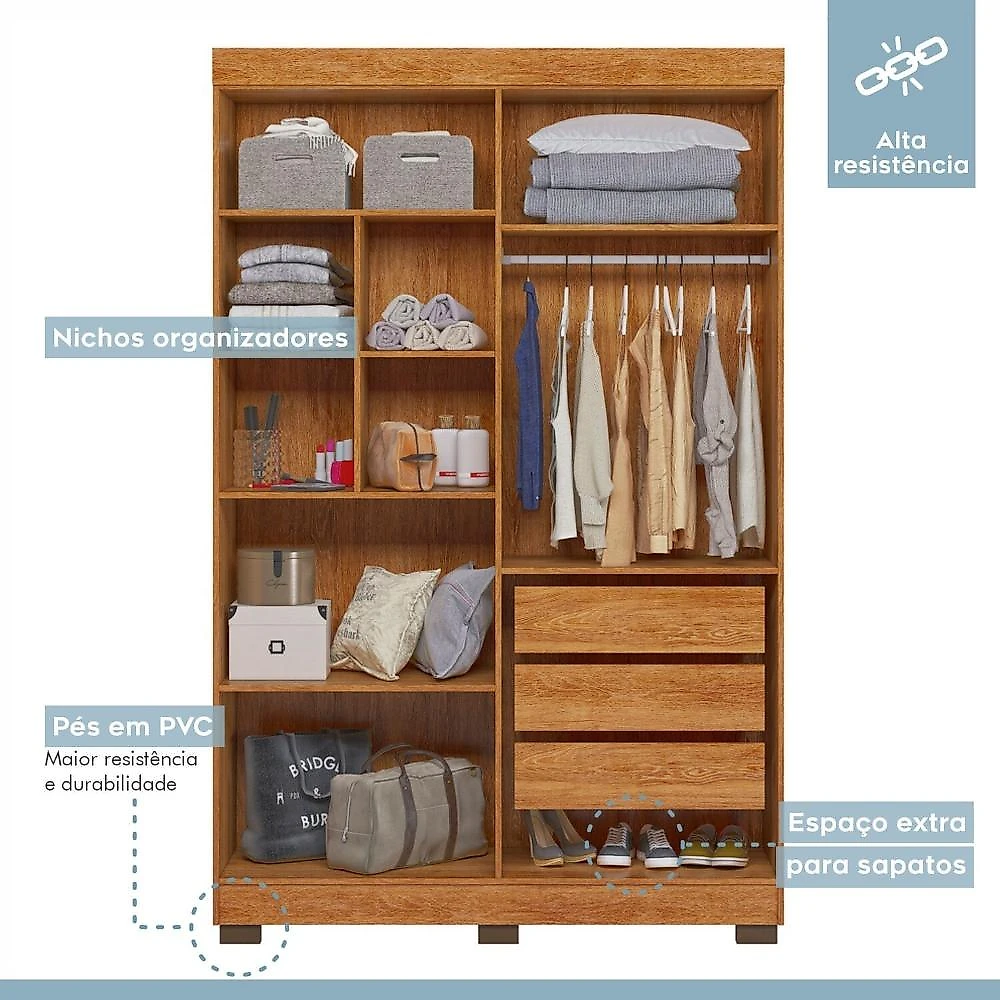 Quarto Infantil Completo com Guarda-roupa e Beliche Théo Amadeirado