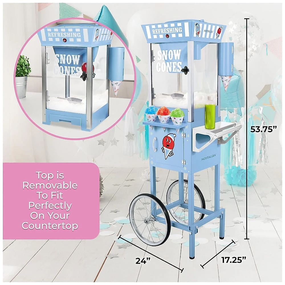 Carrinho de Raspadinha Retro Inclui 100 Copos Reutilizáveis e 2 Garrafas de Xarope, NOSTALGIA SCC200, Azul