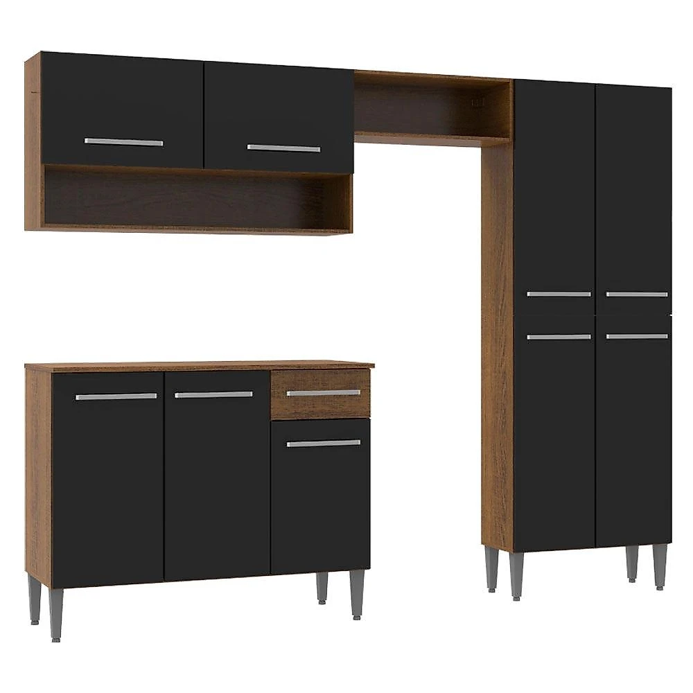 Armário de Cozinha Compacta Madesa Emilly Pop com Balcão Rustic/Preto Rustic/Preto