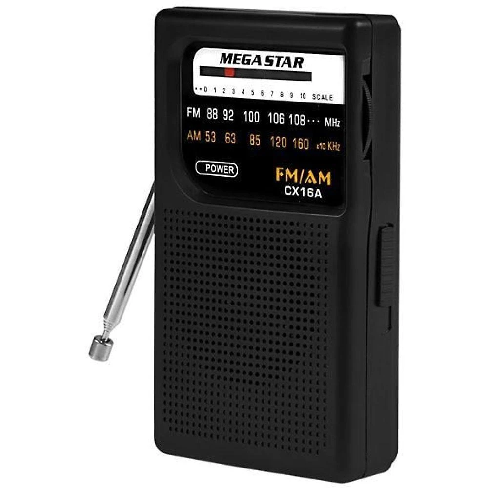 Rádio Portátil Mega Star CX16A AM FM 0.5W com Antena Retrátil Preto