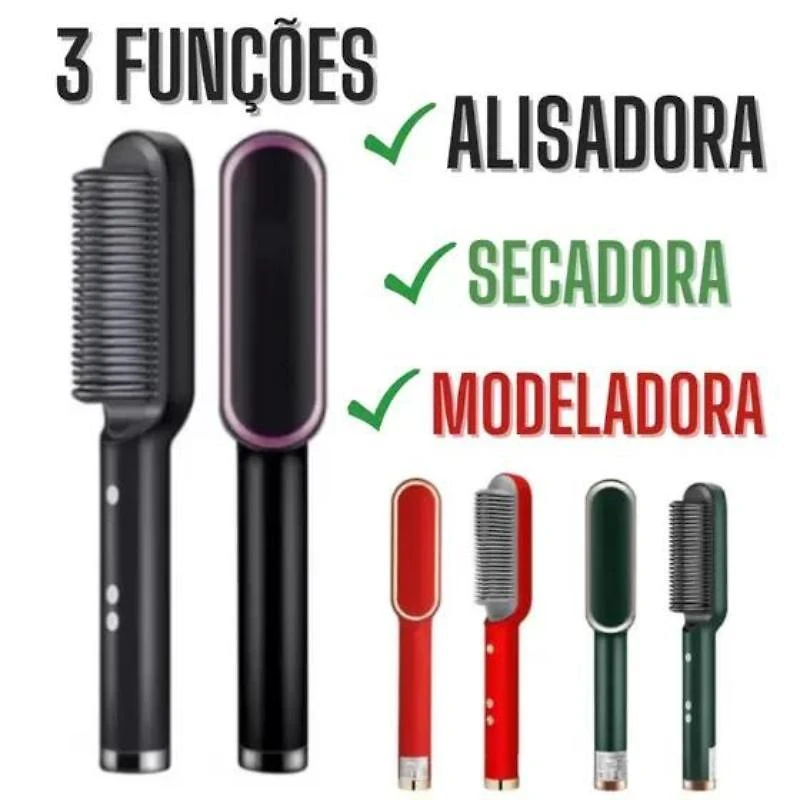 Escova Alisadora, Escova Alisadora 3 Em 1 Alisa, Seca E