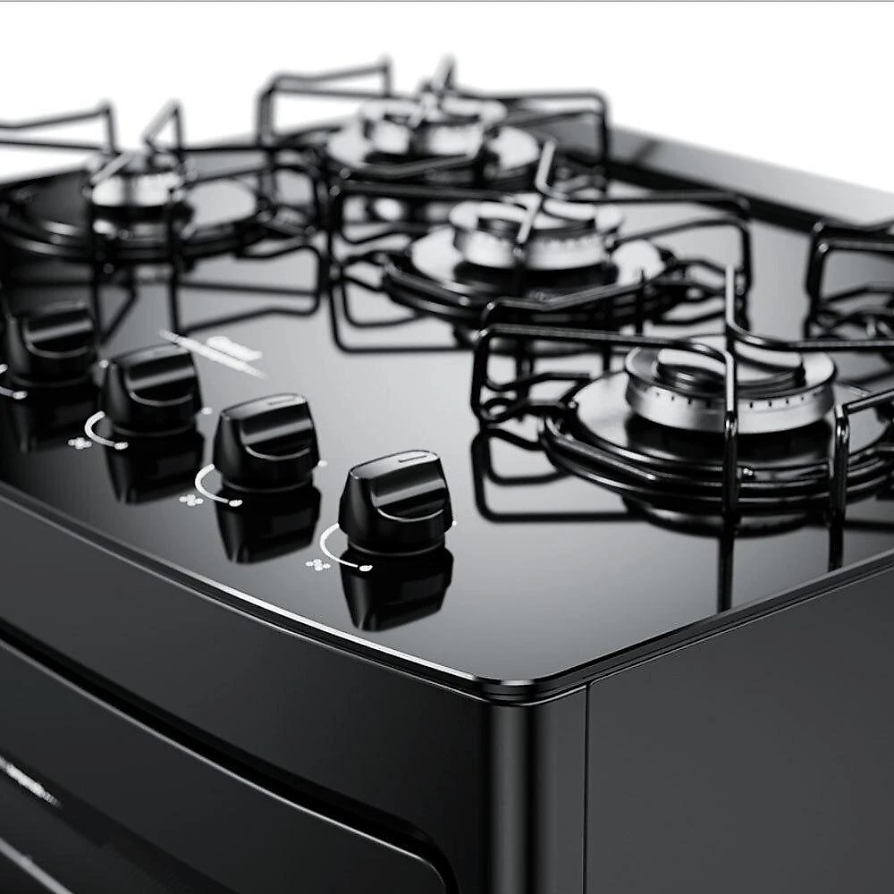 Fogão De Piso Consul 5 Bocas CFS5VBEUNA Acendimento Automático Mesa De Vidro Preto Bivolt