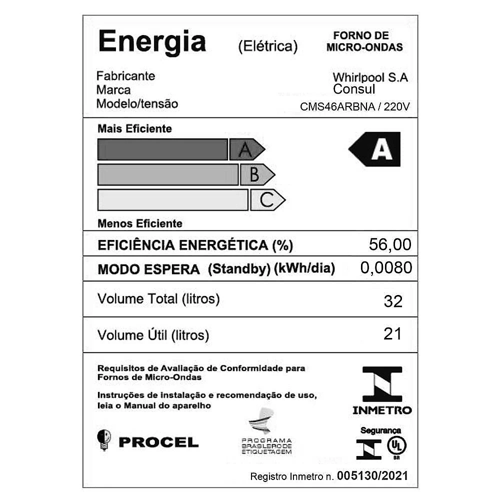 Forno de micro-ondas consul cms46ar com função menu fácil 32l - prata 220