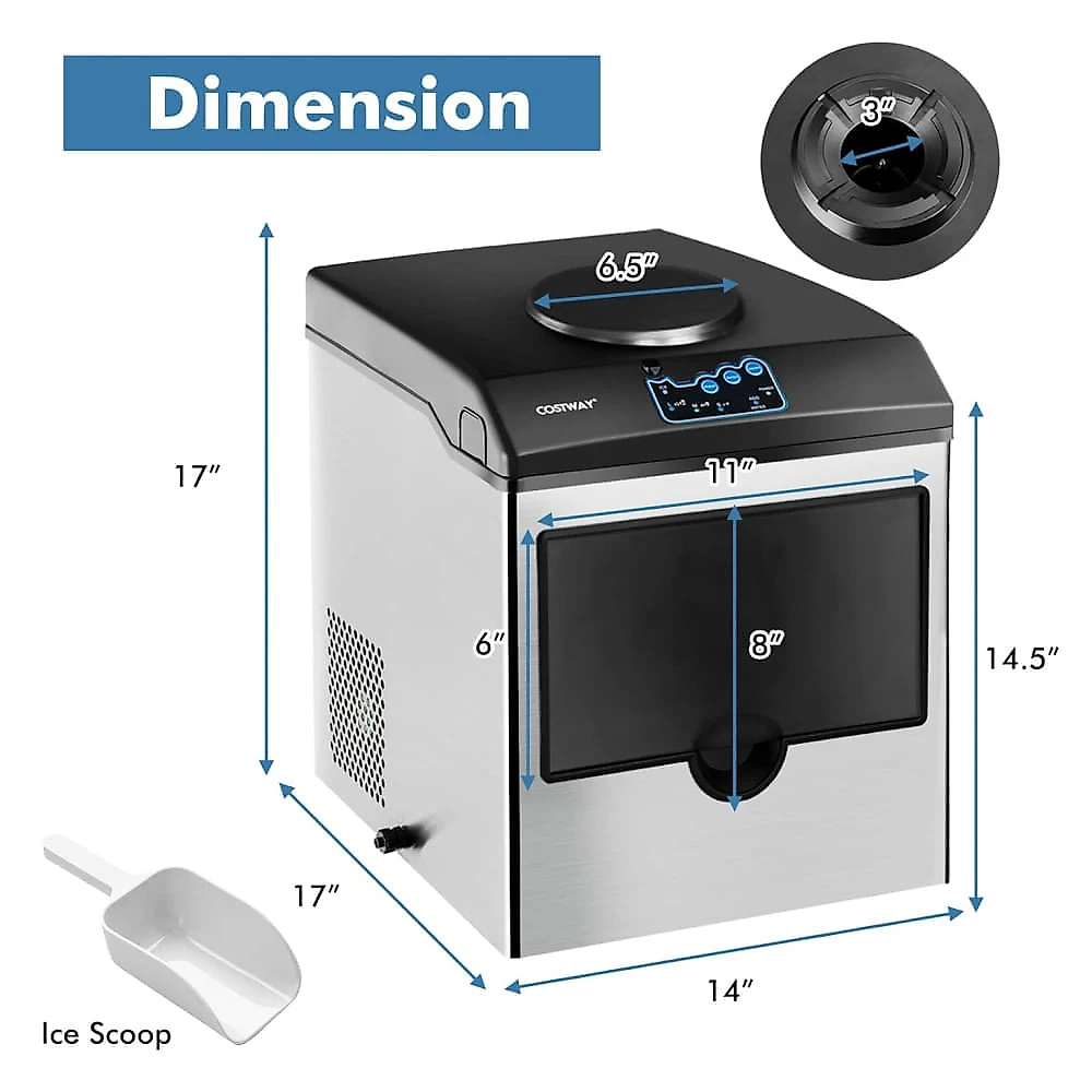 Máquina de Gelo que Produz 21 kg em 24H com Armazenamento de 2 kg e Dispensador de Água Gelada, 110V, COSTWAY, Prata e Preta 110v