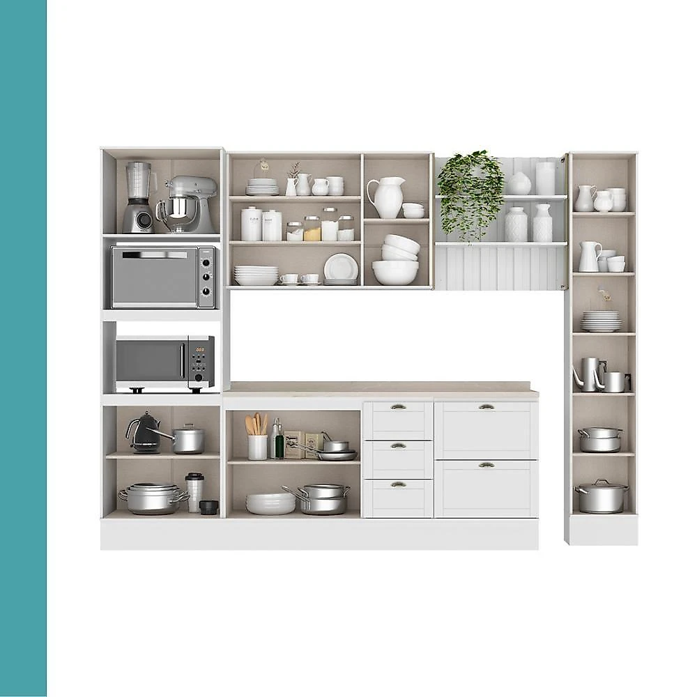 Cozinha Milla Hope 11 Portas 5 Gavetas MDF 310CM Branca Móveis Carraro webcontinental-7893455163337