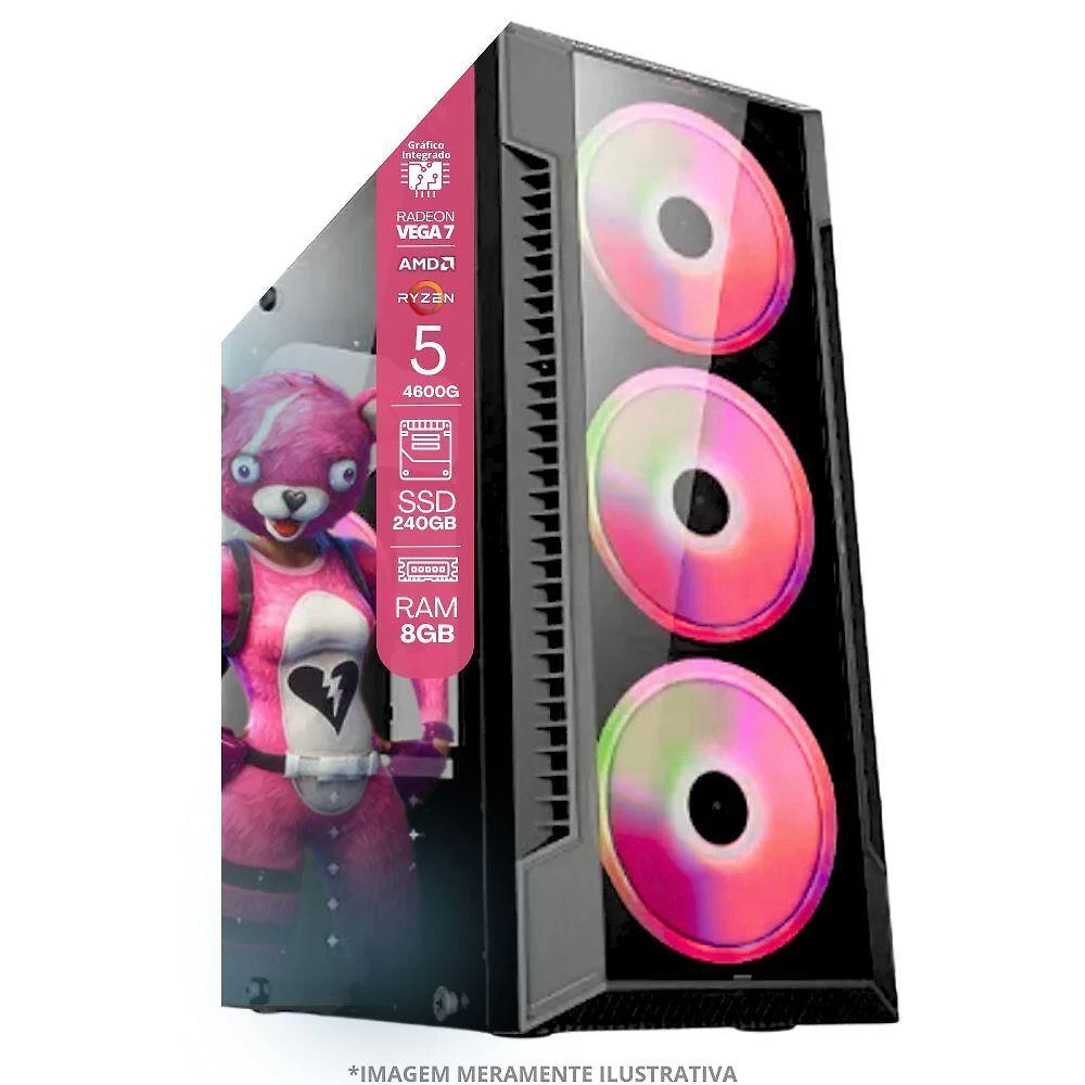 Pc Gamer Amd Ryzen 5 4600g, 8gb Ram, Placa De Video Radeon Vega 7, Ssd 240gb, Fonte 200w + Kit Gamer Completo