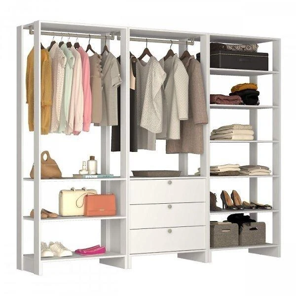 Closet Modulado 3 Peças com 2 Cabideiros 3 Gavetas e 10 Nichos Yes