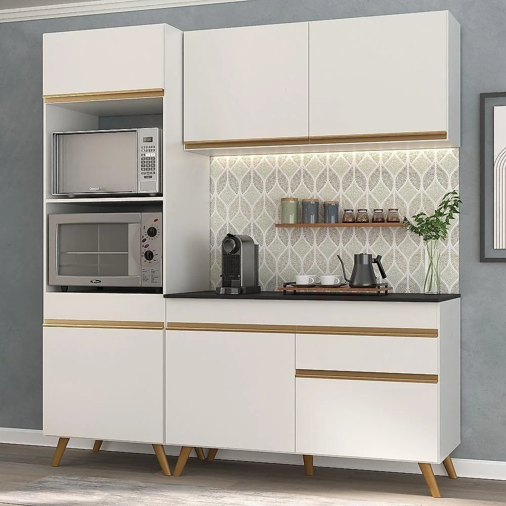 Armário De Cozinha Compacta 182cm V3694 Branco Dourado