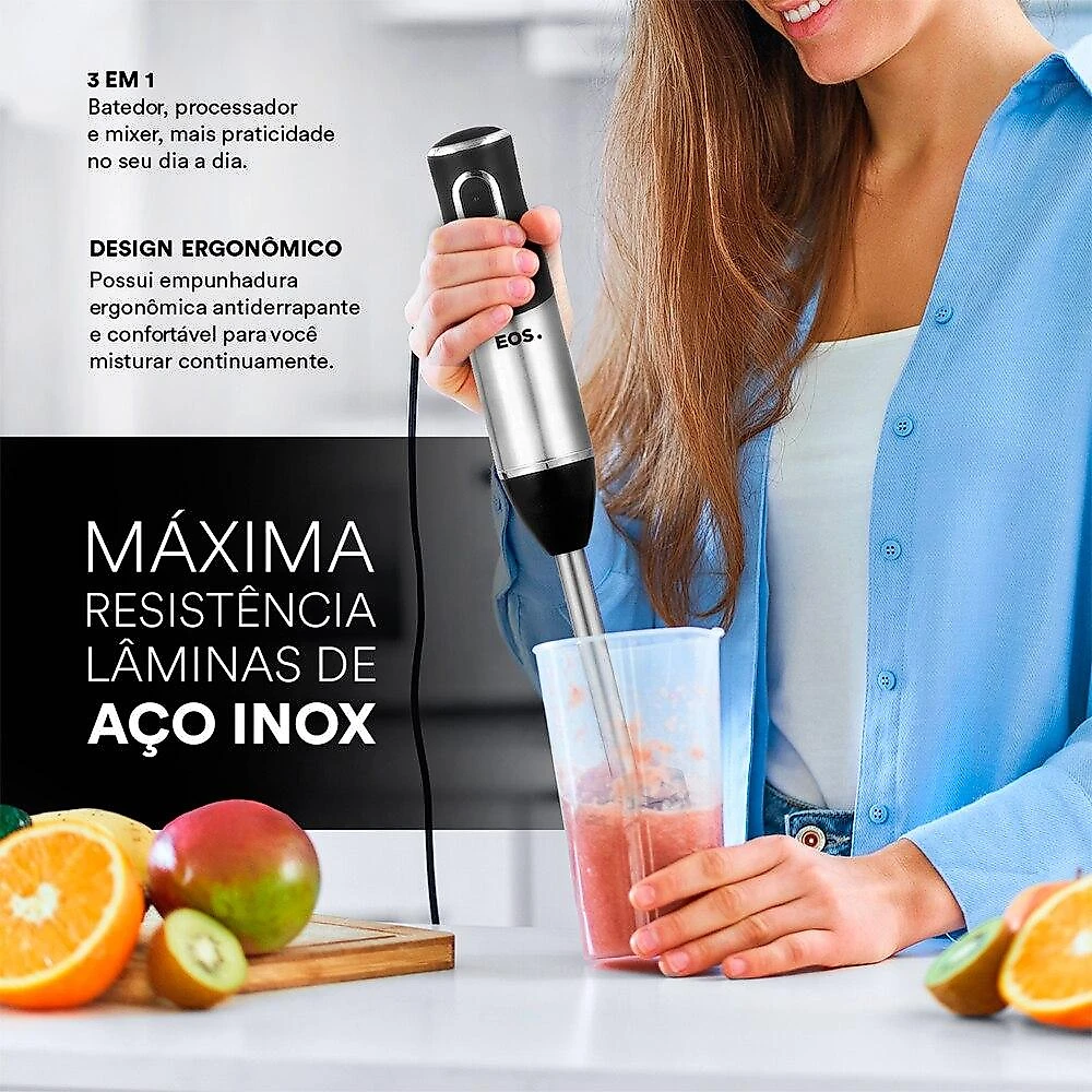 Mixer 3 Em 1 EOS EMX02 2 Velocidades 600W  Inox com Preto 220V