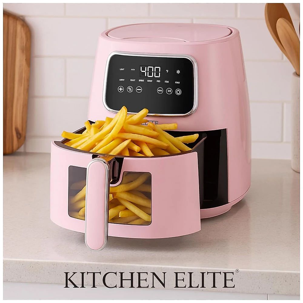 Fritadeira Elétrica Air Fryer Kitchen Elite Rosa 5,5L Digital 7 em 1 1500W 110V