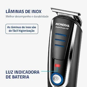Miniatura Aparador de Pelos Mondial Super Groom 10 em 1 BG-03 Sem Fio Preto/Azul - Bivolt