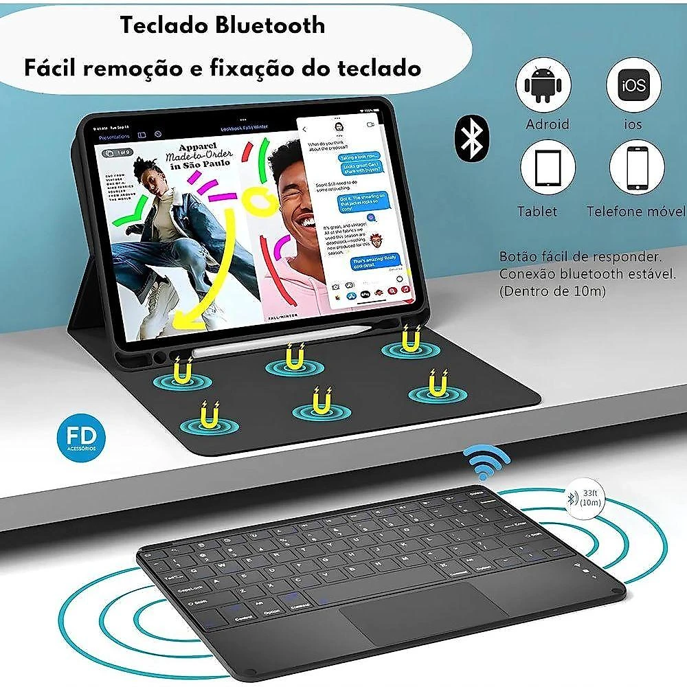 Capa Teclado Touchpad para Tablet Redmi Pad 2 11 Pol Ângulo de Visão Ajustável